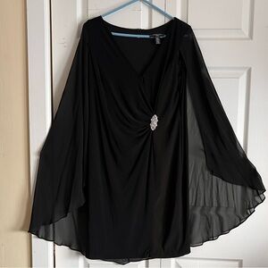 R & M Richard Chiffon Duster Cape Dress  with Brooch Detail